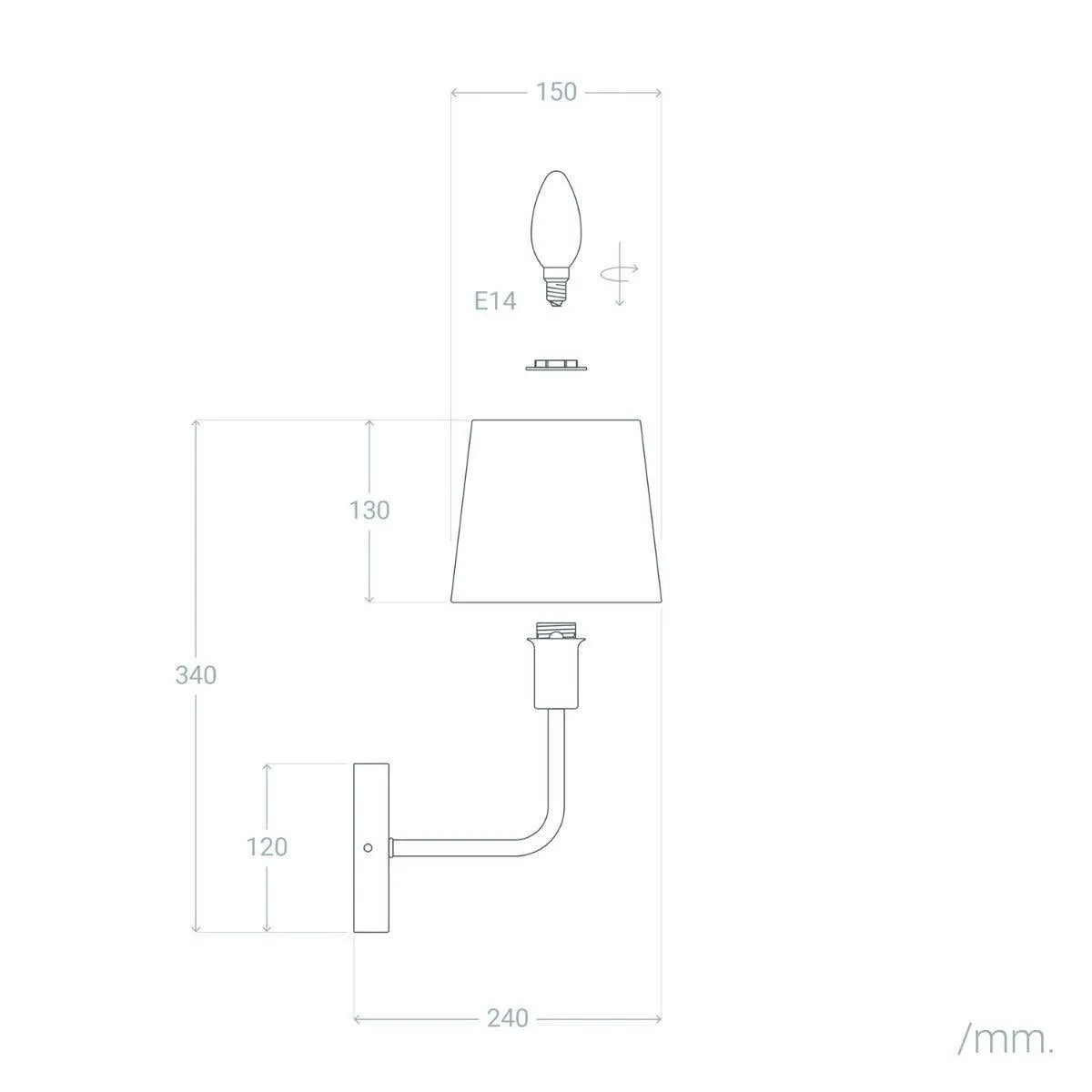 Wandlamp goud stoffen kap e14 fitting