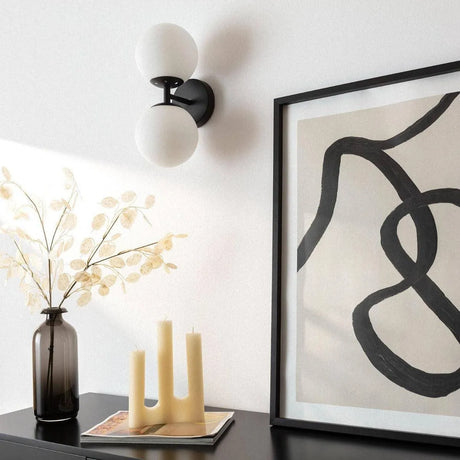 Wandlamp modern 'Dublo' glazen bollen modern e27 fitting zwart - FOIR