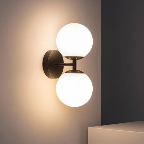 Wandlamp modern 'Dublo' glazen bollen modern e27 fitting zwart - FOIR