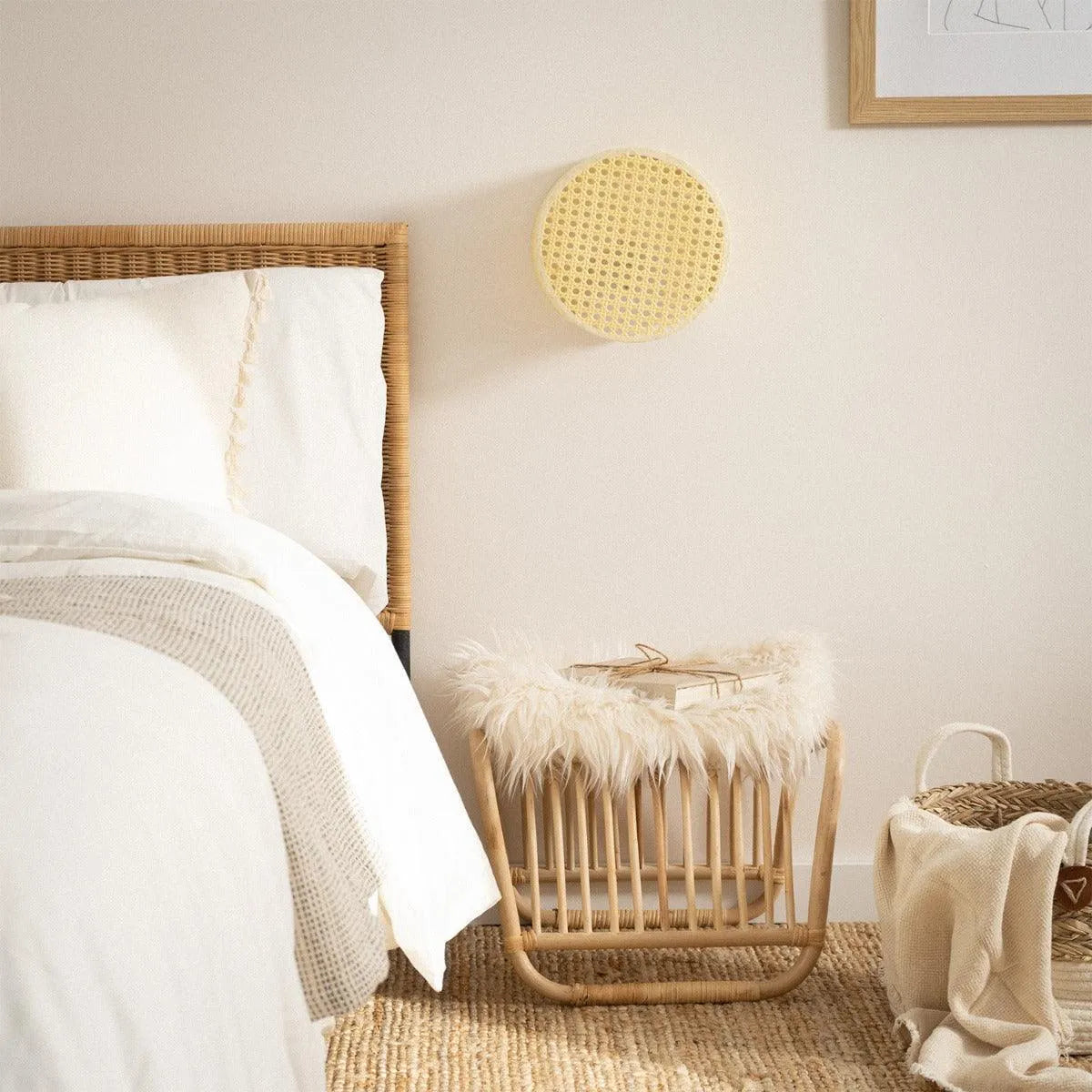 Wandlamp retro 'Marco' vintage e14 fitting rotan rond 20 cm - FOIR