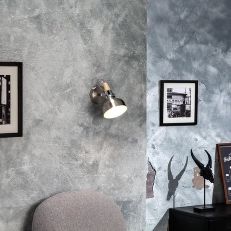 Wandlamp zilver hout 'Omar' verstelbaar E14 fitting - FOIR