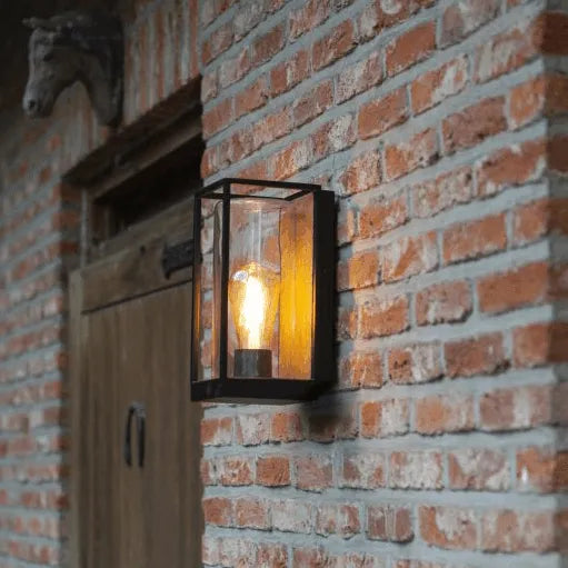 Buitenlamp glas zwart Flair wandlamp & hout E27 fitting 26cm - FOIR