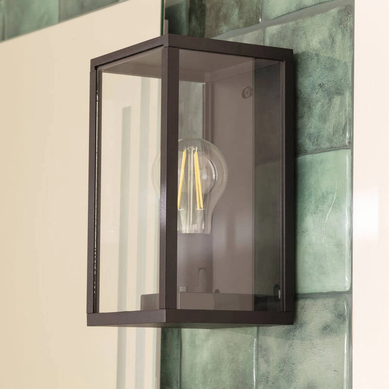 Buitenlamp industrieel zwart glas 'Canains' frame E27 IP44