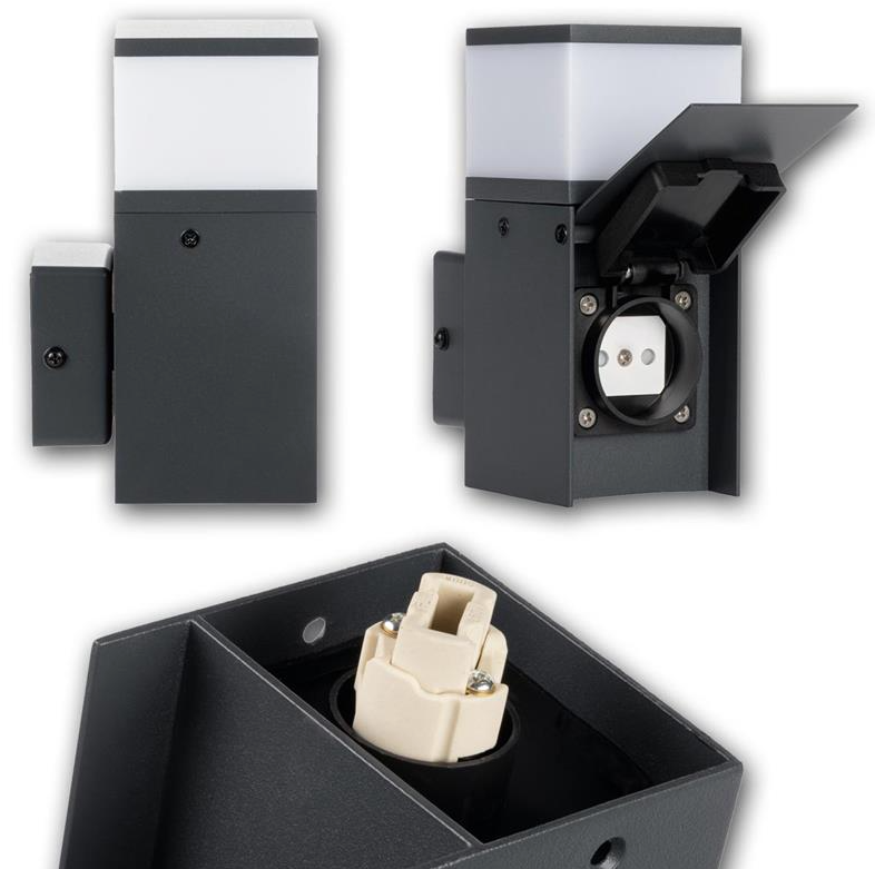 Buiten wandlamp met stopcontact vierkant G9 led kubus