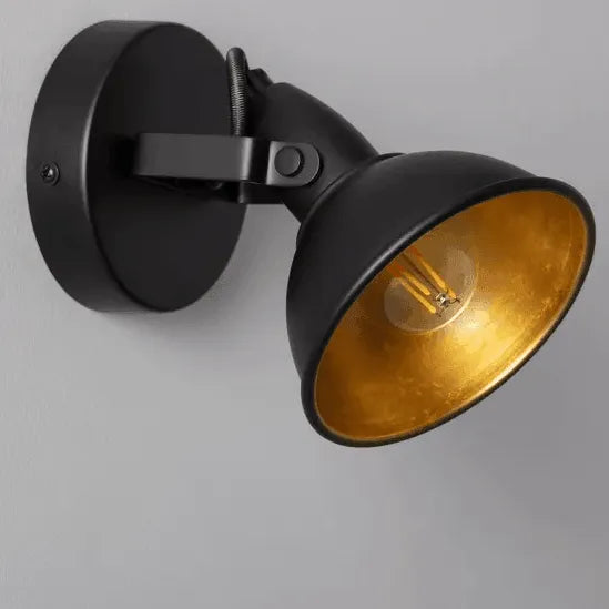 Zwart gouden wandlamp met E14 FITTING