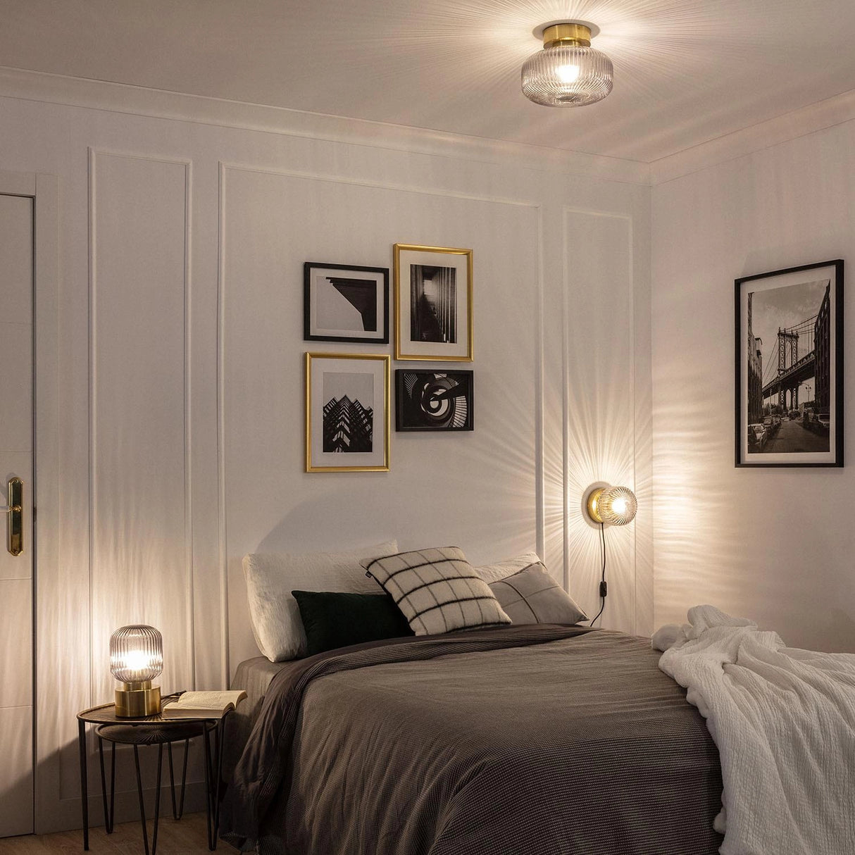 Wandlamp goud glas stekker schakelaar