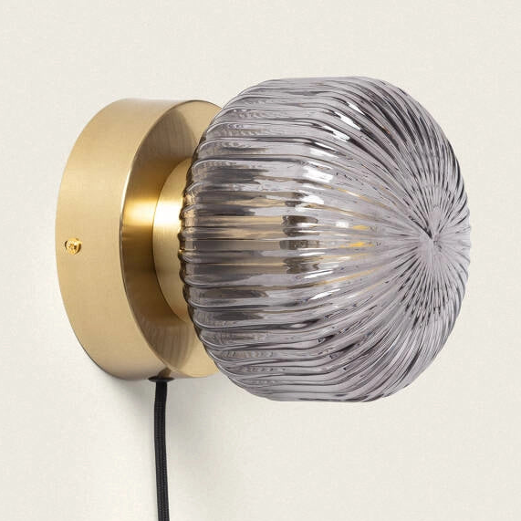 Wandlamp goud glas stekker schakelaar