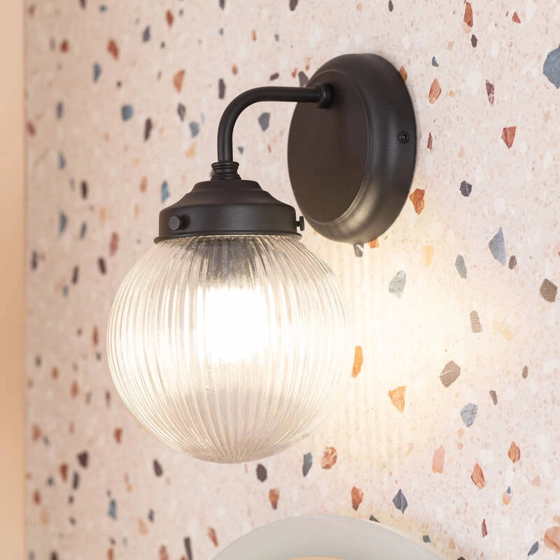 Wandlamp glas Retro zwart metaal e27