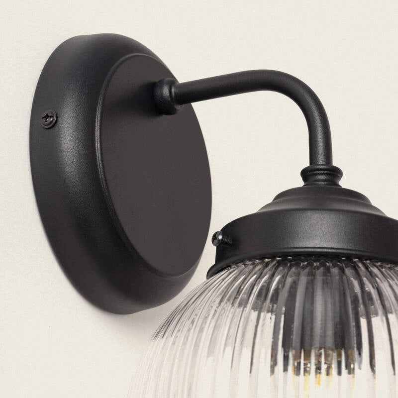 Wandlamp glas Retro zwart metaal e27