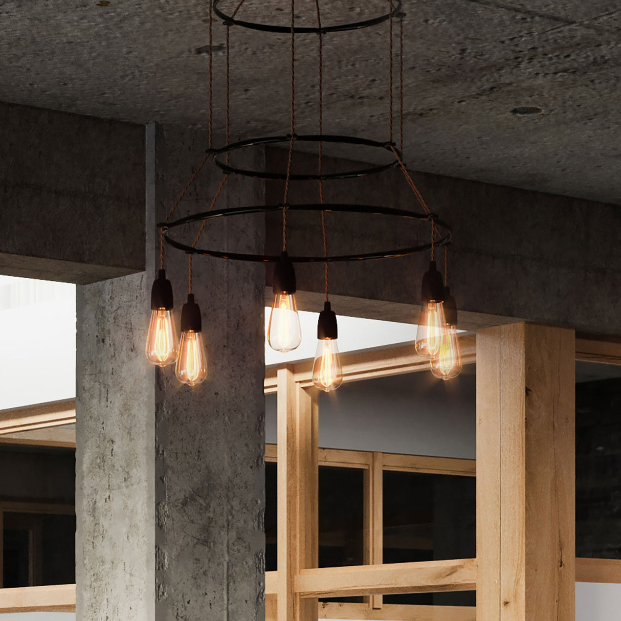 Kroonluchter Zwart modern 6x E27 ST64 (met lampen)