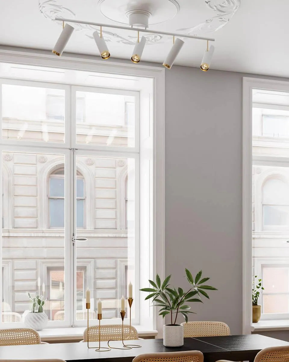 Plafondbar wit en goud met 5 verstelbare GU10 fittingen By Rydens Puls plafondspot - FOIR