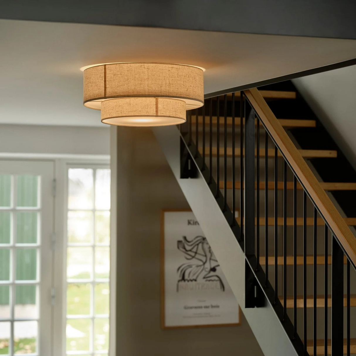 Plafondlamp dubbele kap stof 'Malodin' 50cm
