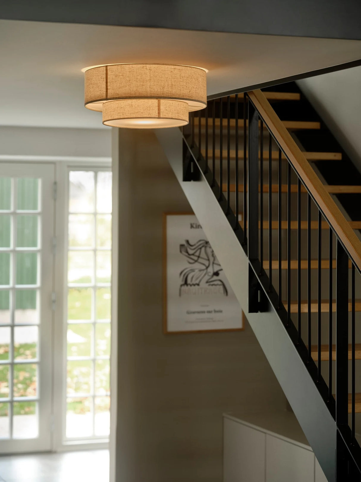 Plafondlamp dubbele kap stof 'Malodin' 50cm