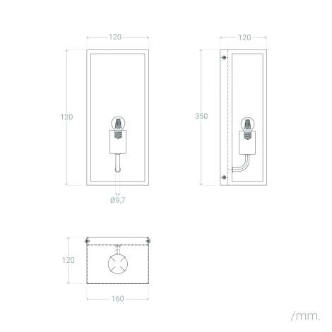 Buitenlamp vierkant zwart glas E27