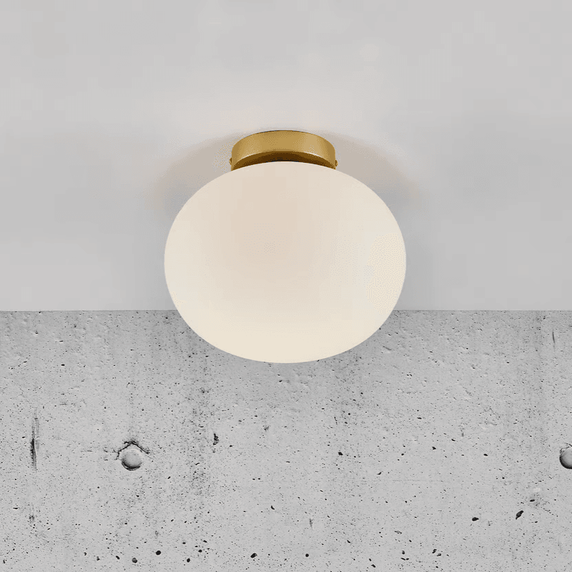 Plafondlamp glas E27 fitting Nordlux Alton messing & opaalglas - FOIR