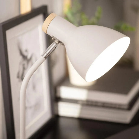 Bureaulamp wit met hout schakelaar en E14 fitting 'Wilco' - FOIR