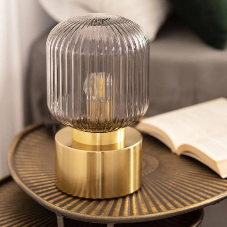 Art deco tafellampje goud met glazen kap 'Jettie' - FOIR