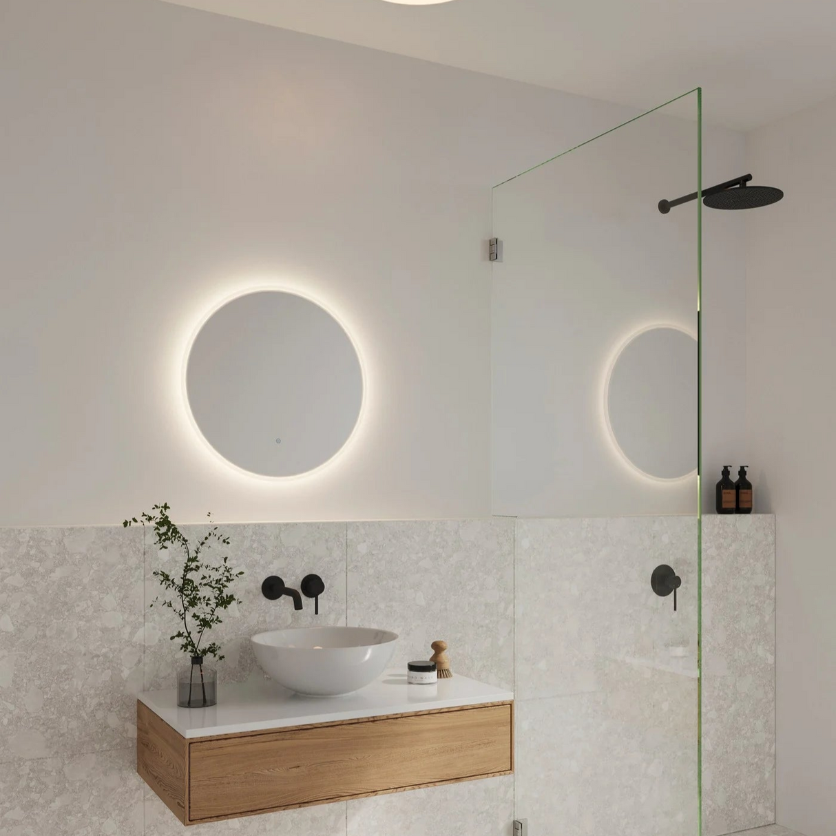 Badkamerspiegel rond met licht 60m