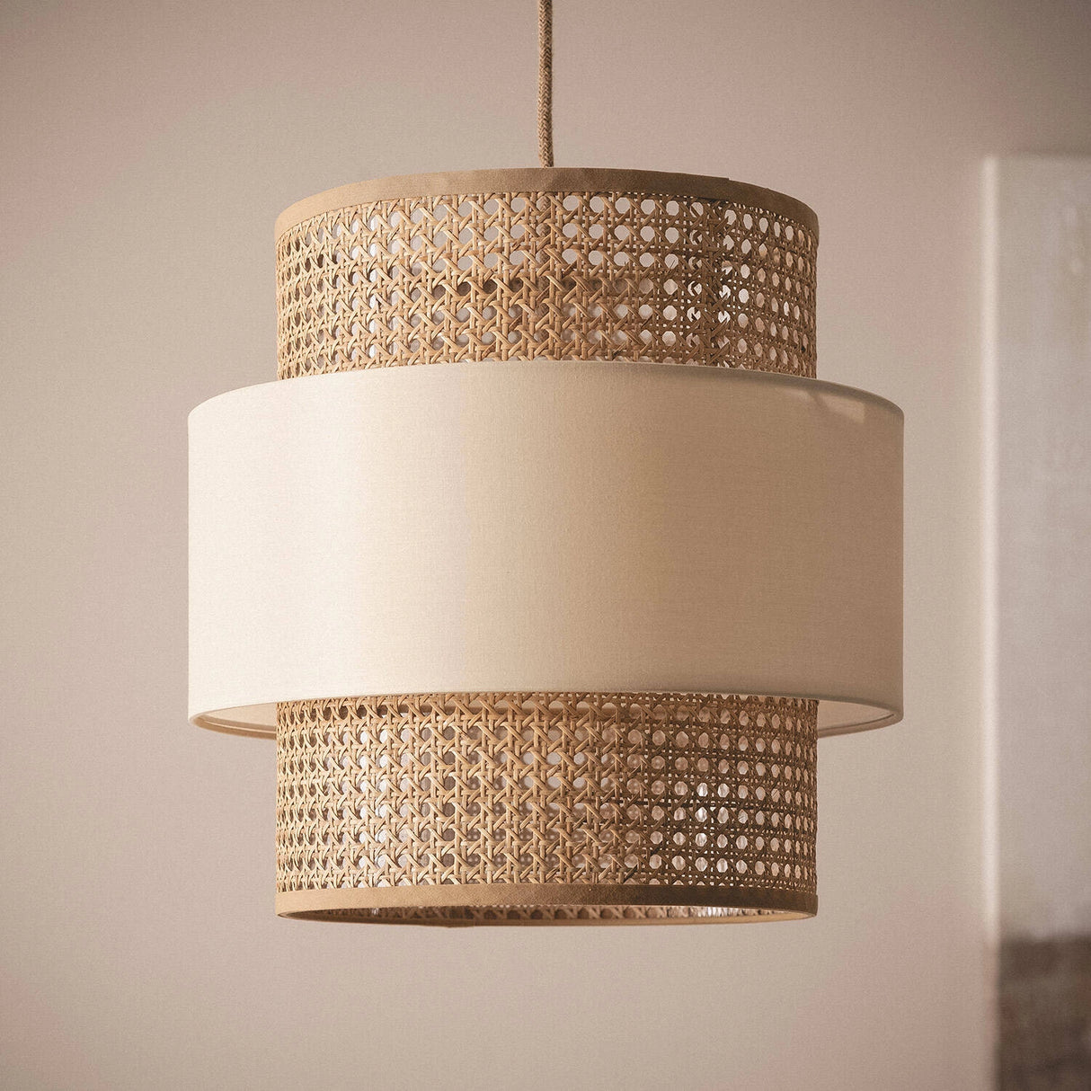 Hanglamp beige E27 gevlochten rond 40 cm