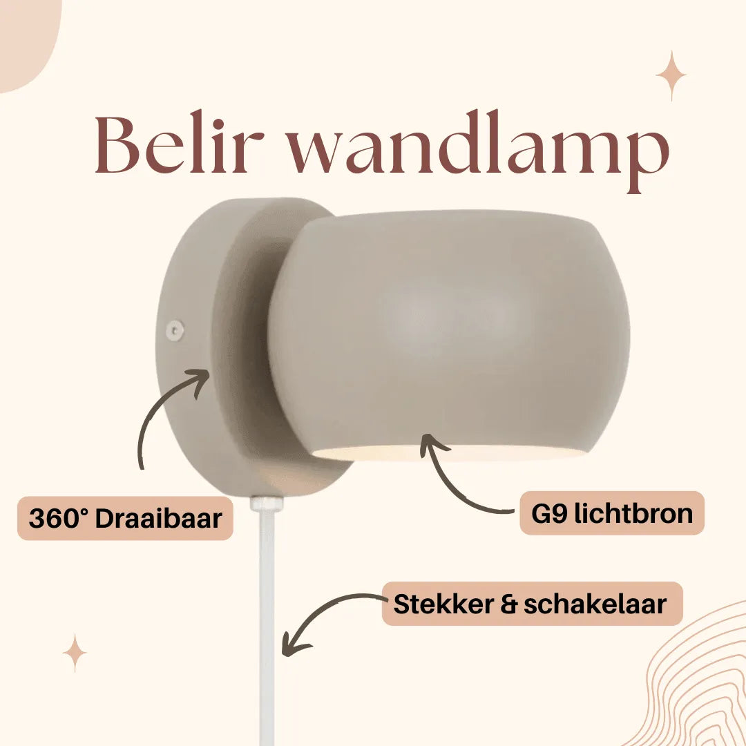 Wandlamp met stekker en schakelaar belir wandlamp 
