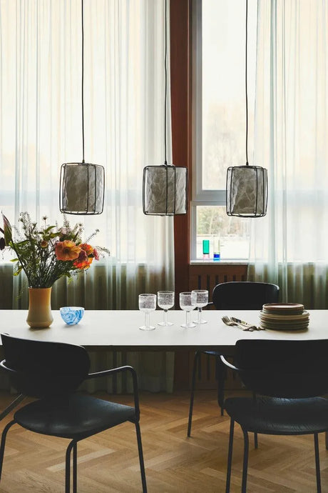 Brede hanglamp eettafel met 3 papieren kappen met E27 fittingen Nordlux Cardine - FOIR