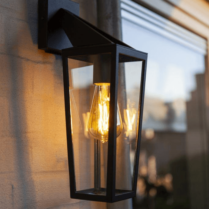 Buitenlamp metaal zwart voordeur 'Pine' e27 fitting vierkant glas 40 cm - FOIR