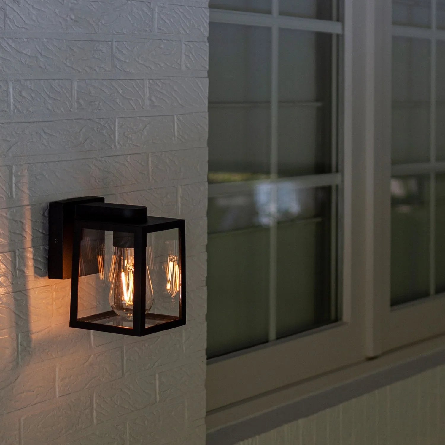 Buitenlamp zwart glas 'Shiva' voordeur verlichting vierkant 12 cm - FOIR