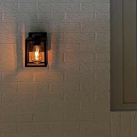 Buitenlamp zwart glas 'Shiva' voordeur verlichting vierkant 12 cm - FOIR