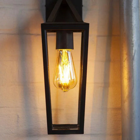 Buitenlamp metaal zwart voordeur 'Pine' e27 fitting vierkant glas 40 cm - FOIR