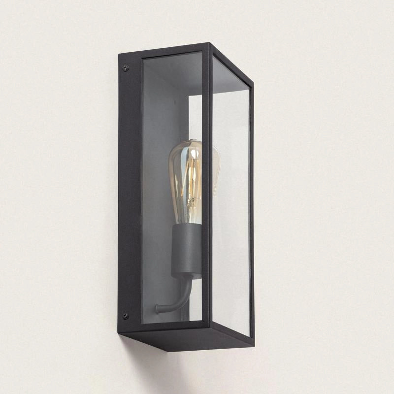 Buitenlamp vierkant zwart glas E27