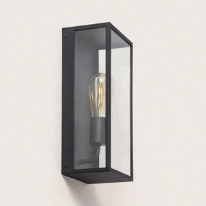Buitenlamp vierkant zwart glas E27