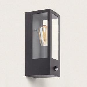 Buitenlamp zwart glas e27 met sensor