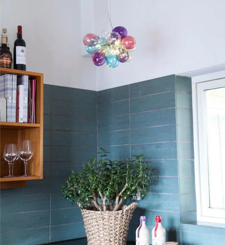 Hanglamp glas met verschillende kleuren glazen kappen