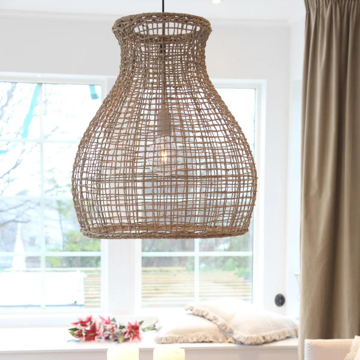 hanglamp by rydens e27 fitting grote kap zeegras handgemaakt ByRydens 4200010-5507