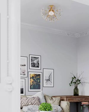 Plafondlamp messing en glas met 3 E27 fittingen By Rydens Retrow - FOIR