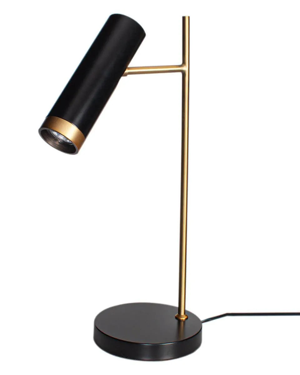 mat zwart tafellampje met goud schakelaar en gu10 fitting designverlichting by rydens
