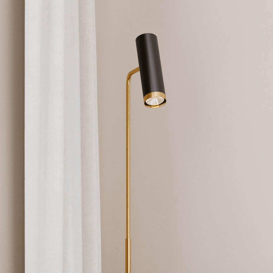 Mat zwart gouden vloerlamp met schakelaar en Gu10 fitting By Rydens Puls - FOIR