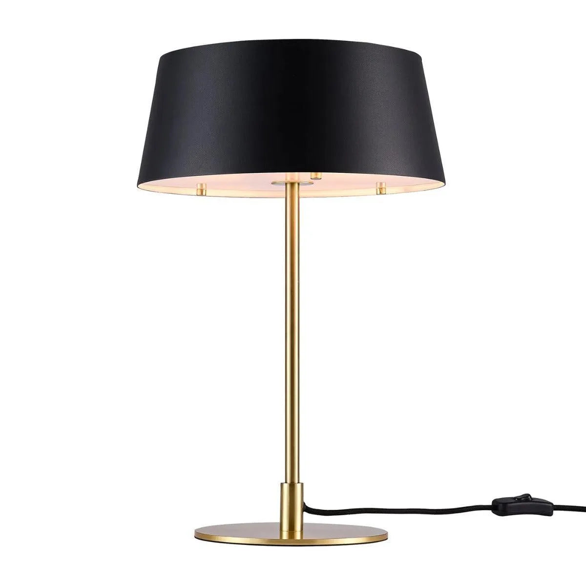 Kleine tafellamp mat zwart en messing E14 fitting en schakelaar Nordlux Clasi - FOIR