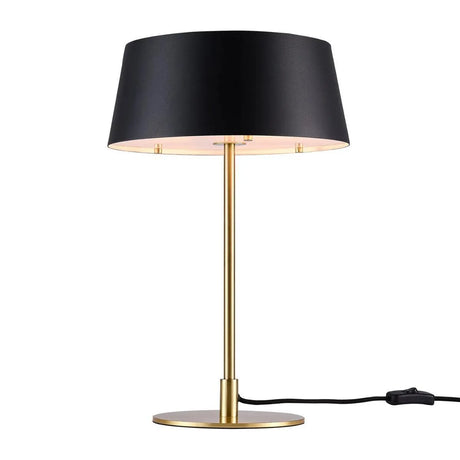 Kleine tafellamp mat zwart en messing E14 fitting en schakelaar Nordlux Clasi - FOIR