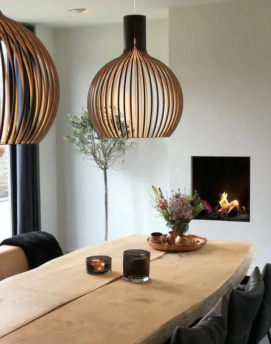 Hanglamp hout 'Bois' zwart / blank hout E27 design