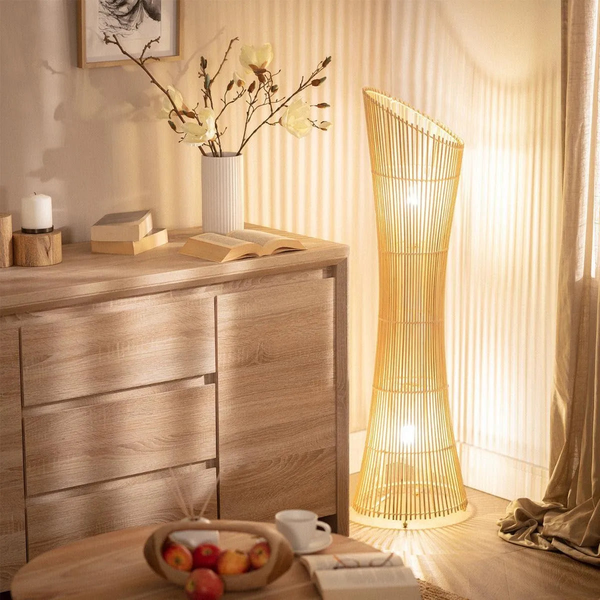 Vloerlamp hout 'Mandy' 2x E27 fitting open ontwerp 118 cm - FOIR