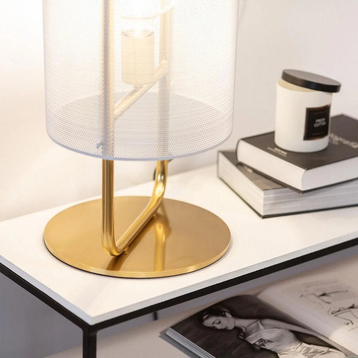 tafellamp wit gaas modern goud met schakelaar e27 fitting klein