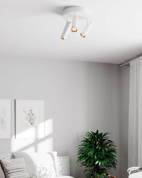 Ronde plafondlamp wit & goud met 3 verstelbare GU10 spots By Rydens Puls - FOIR