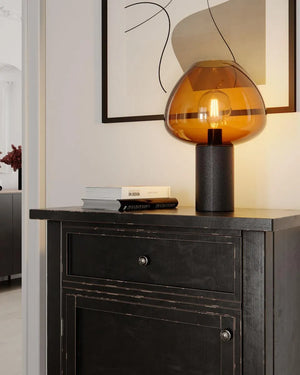 Tafellamp zwart met Cognackleurige glazen kap E27 fitting en schakelaar By Rydens Cozy - FOIR