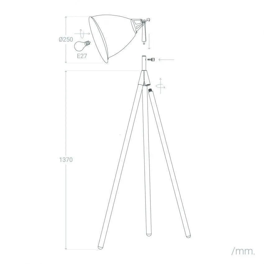 driepoot vloerlamp industrieel e27 fitting verstelbaar