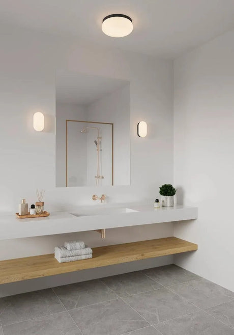 Ronde plafondlamp badkamer zwart wit E27 fitting 'Nordlux Foam' - FOIR
