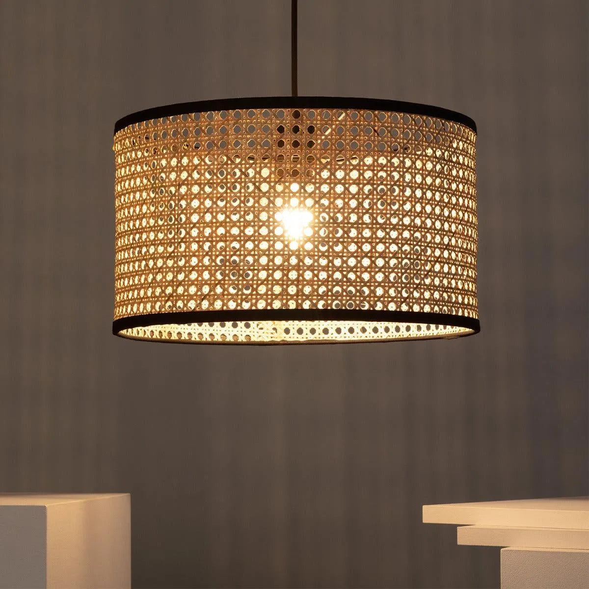 Hanglamp rotan gevlochten groot rond e27 fitting