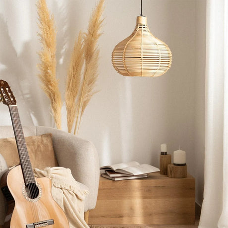 hanglamp gevlochten hout rond e27 fitting open