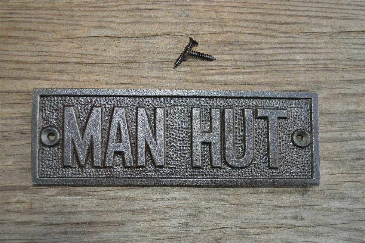 Gietijzeren bord man hut man cave industrieel 