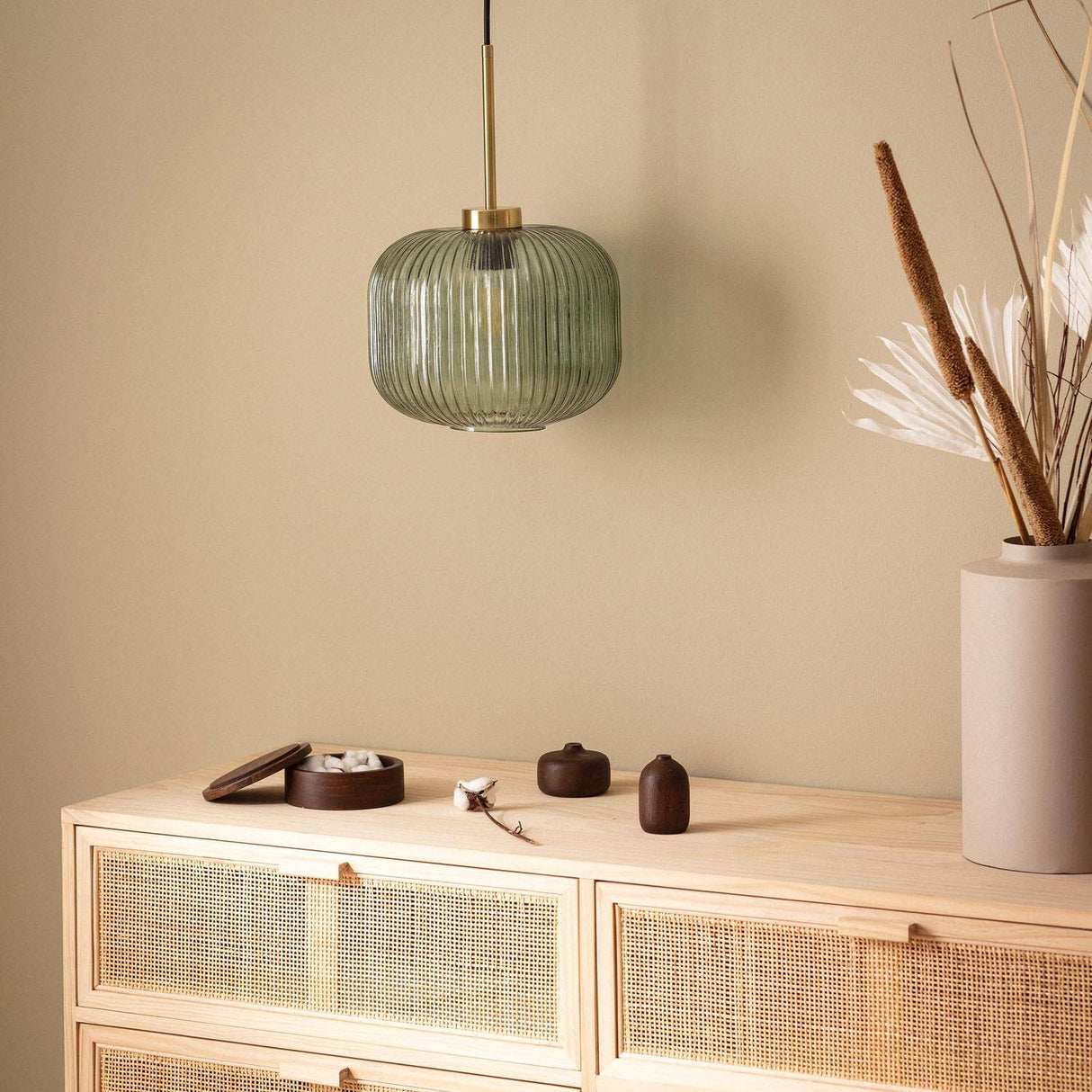 Hanglamp glas Edi ribbel rond E27 25 cm